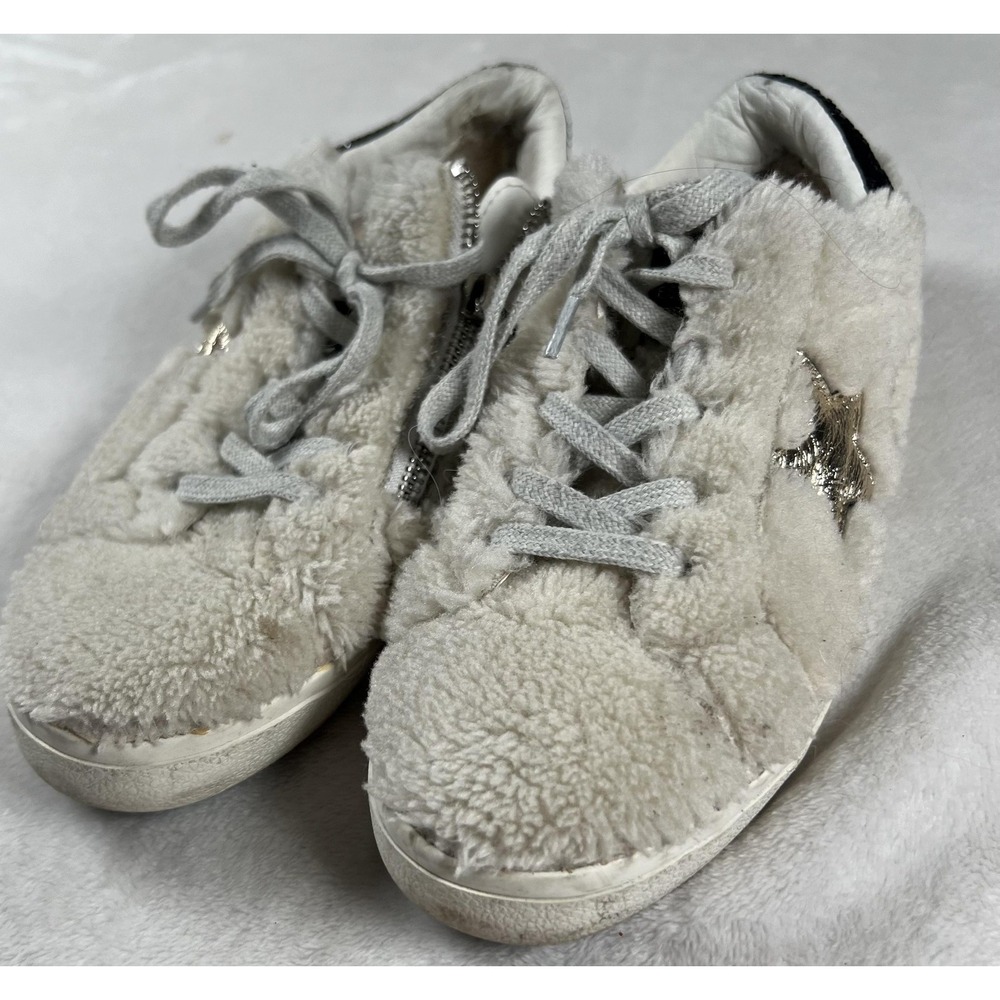 Vintage Havana‎ Shoes Womens Size 7 White Sherpa Star Zip Sneakers Fuzzy Low Top